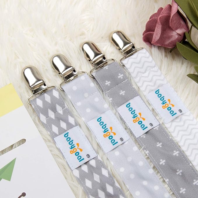 babygoal Baby Pacifier Clips with Pacifier Case, 4 Pack Pacifer Holder for Girls and Boys Fits for Pacifiers and Binkies 4MP07-HZ