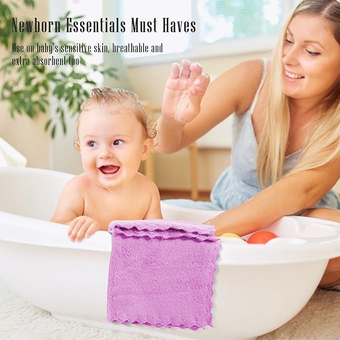 Cute Castle Ultra-Soft Baby Washcloths, 16 Pack - 9" by 9", Gentle on Sensitive Skin for Face and Body, Plush, Super Absorbent Wash Clothes for Girls and Boys, White+Pink+Purple+Frozen Blue