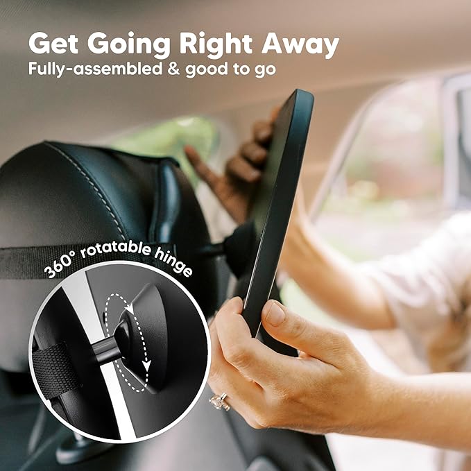 KeaBabies Baby Car Seat Mirror - Wide Shatterproof Backseat Infant Car Mirror for Baby Rear Facing, Crystal Clear View, Travel Accessories, Easy Install & Adjust for Removable Headrest (Matte Black)