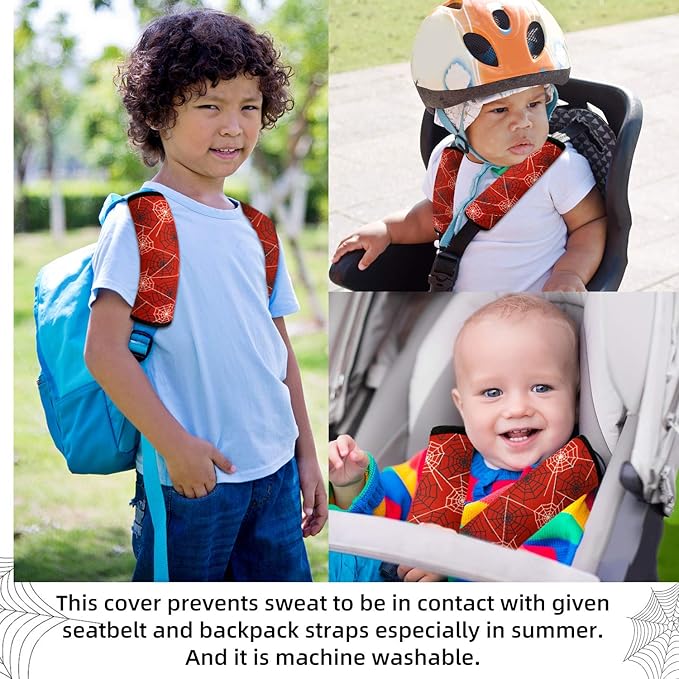 Spider Seat Belt Cover for Kids, Seat Belt Pad for Boys, Car Seat Straps Shoulder Pads for Kids, Kid's Seat Belt Cushion, Shoulder Strap Pad, 1 Piece（RED)