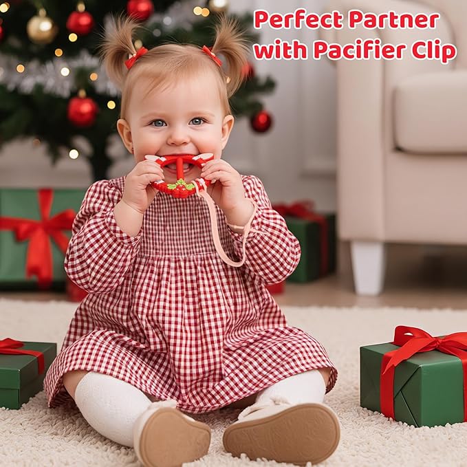 Valentines Teether for Babies - SHARE&CARE Valentines Day Gifts Silicone Teething Toy, Women Gift for Mom, Wife,Her, Holiday Baby Chew Toy for 3 Months+, BPA-Free,Baby Shower (Red Holiday)