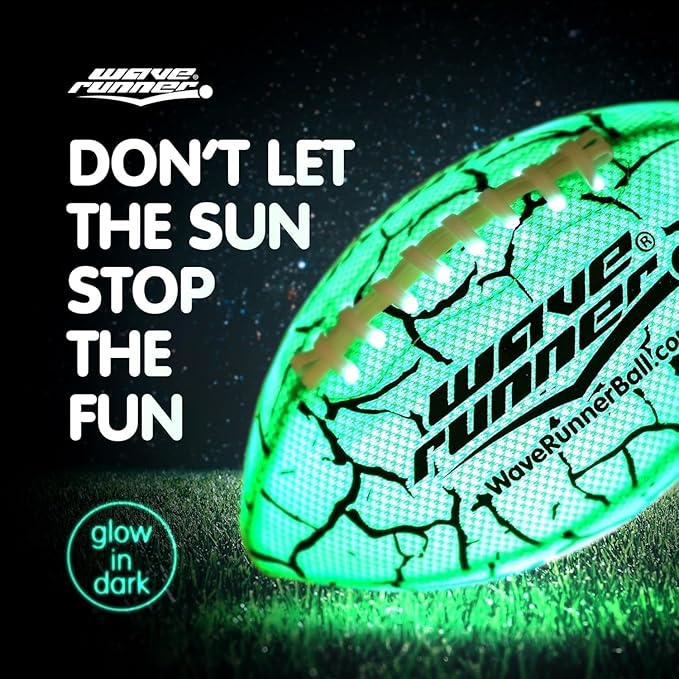 Wave Runner Glow in The Dark LED Football - Junior Size Waterproof Light Up Football, Type-C Rechargeable with Pump, Outdoor Sports Toy for Kids, Teens, and Adults