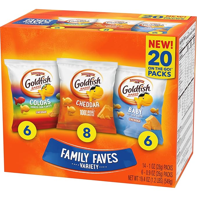 Goldfish Family Faves Crackers, Cheddar, Colors and Baby Crackers Snack Packs, 20-Ct Variety Pack (Pack of 2)