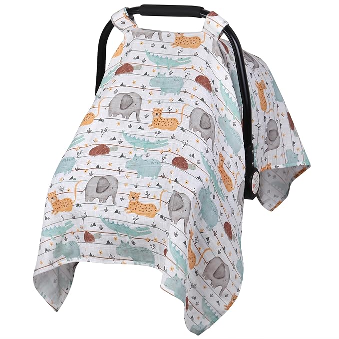 Metplus Muslin Carseat Cover for Babies,Breathable Infant Carseat Cover Lightweight Baby Carrier Cover for Girls Boys, Fit Spring Summer/Hot Days/Warm Weather
