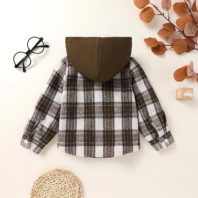 YOUNGER STAR Toddler Kids Boys Girls Flannel Hooded Plaid Shirt Button Baby Red Clothes