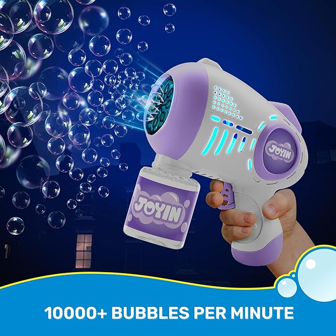 JOYIN 2 Kids Bubble Guns with 4 Bottles Solution, Automatic Bubble Machine Gun with 8 Holes for Kids, Adults, Summer Toys, Easter Basket Stuffers, Birthday Gift, Party Favors-Purple，Pink