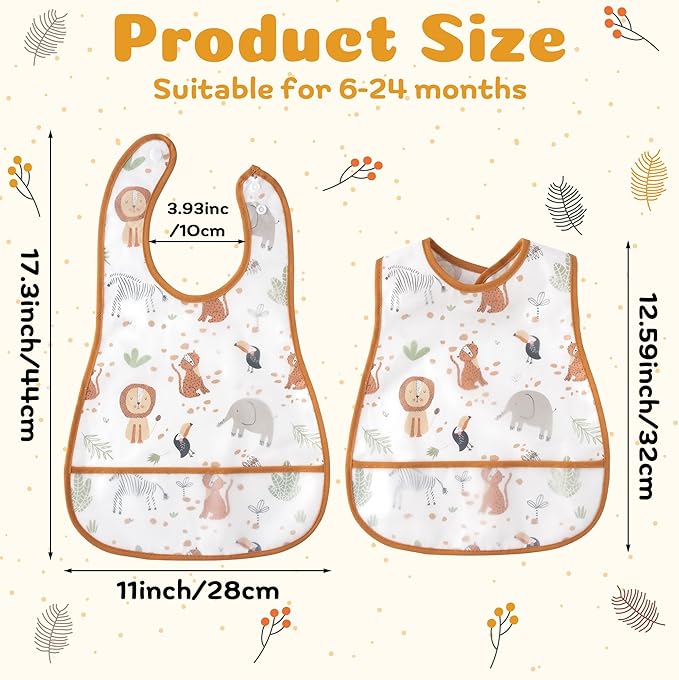 R HORSE 5Pcs Baby Bibs Set Toddler Bibs with Crumb Catcher Pocket & Snap Button Waterproof Baby Feeding Bibs for 6-24 Months