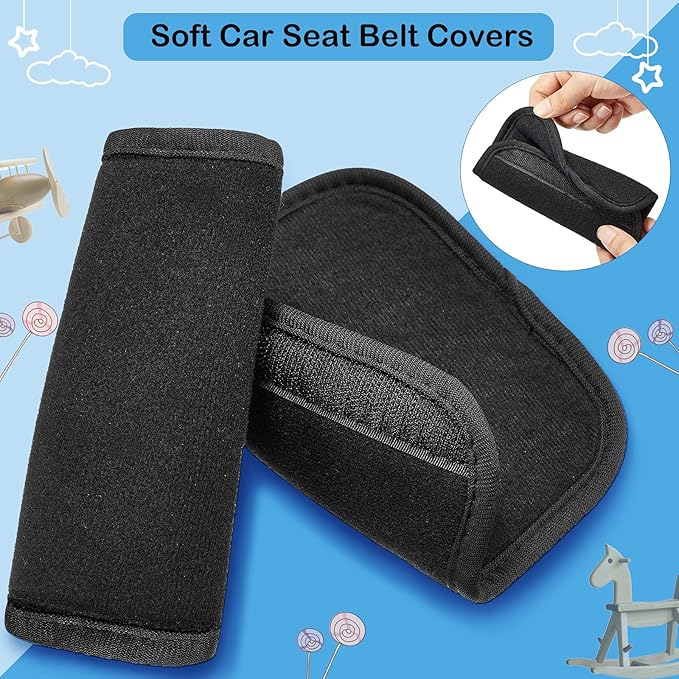 Riakrum 4 Pcs Baby Car Seat Belt Covers Soft Car Seat Straps Shoulder Pads for Kid Infant Stroller Strap Covers Safety Belt Cushion Pads for Boy and Girl(Black,5.7 x 2.6 Inch)