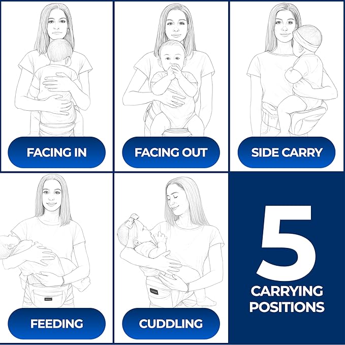 8-in-1 Toddler Hip Carrier for Baby with Extender, Certified Multi Position Baby Hip Carrier Seat for Newborns, Upto 45 Lbs Baby Side Carrier with Safety Buckles, Non-Slip Seat, Storage Pocket, Gray