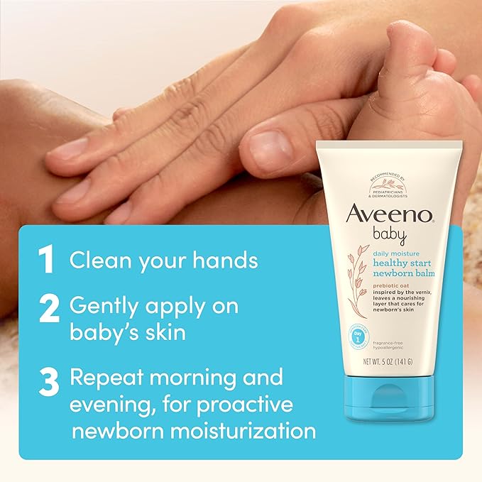 Aveeno Baby Healthy Start Nourishing Newborn Balm,Hypoallergenic Baby Skin Balm with Prebiotic Oat Leaves a Nourishing Layer to Care for Newborn Skin,Fragrance-Free,5 oz,(Pack of 2)