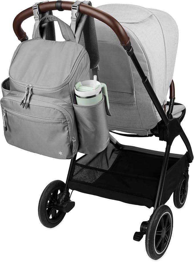 Skip Hop Diaper Bag Backpack with Portable Changing Pad Adjustable Pocket for 30 oz. Tumblers 9 Total Pockets Insulated Packing Cubes Luggage Sleeve & Stroller Straps Fits a 14” Laptop Forma Next Grey