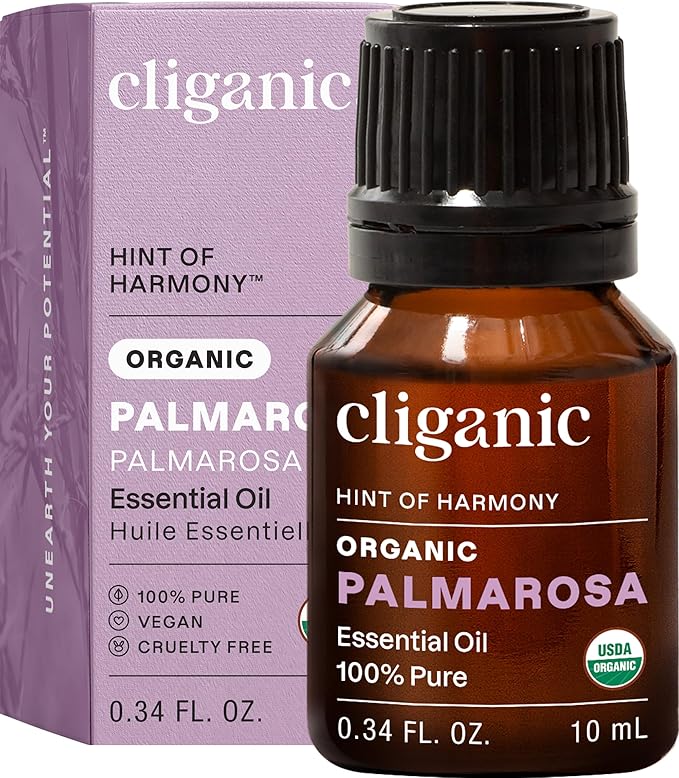 Cliganic Organic Palmarosa Essential Oil, 100% Pure Natural Undiluted (10ml), for Aromatherapy | Non-GMO Verified (Packaging May Vary)