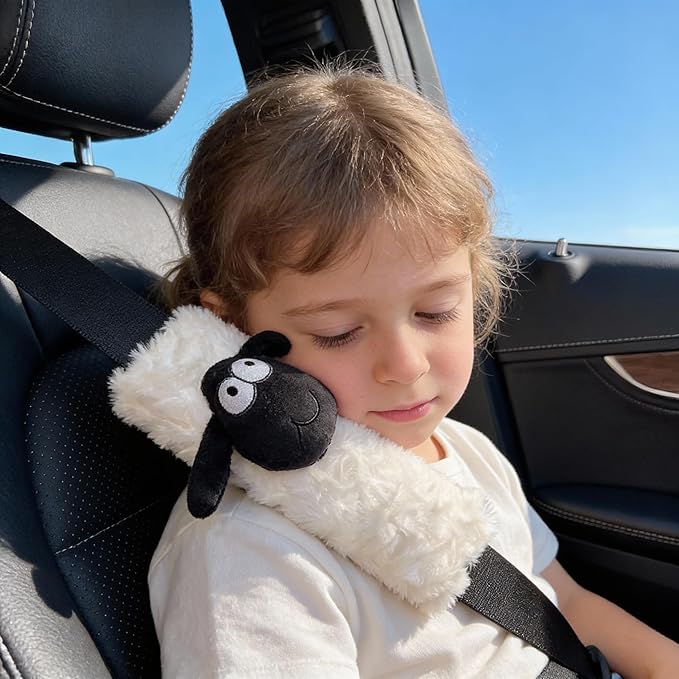 2 PCS Seat Belt Cover Pad, Cute Kawaii Sheep Seatbelt Covers for Kids, Winter Plush Fluffy Soft Seat Belt Cover, Seatbelt Cushion,Car Seat Strap Pads (H-Sheep)