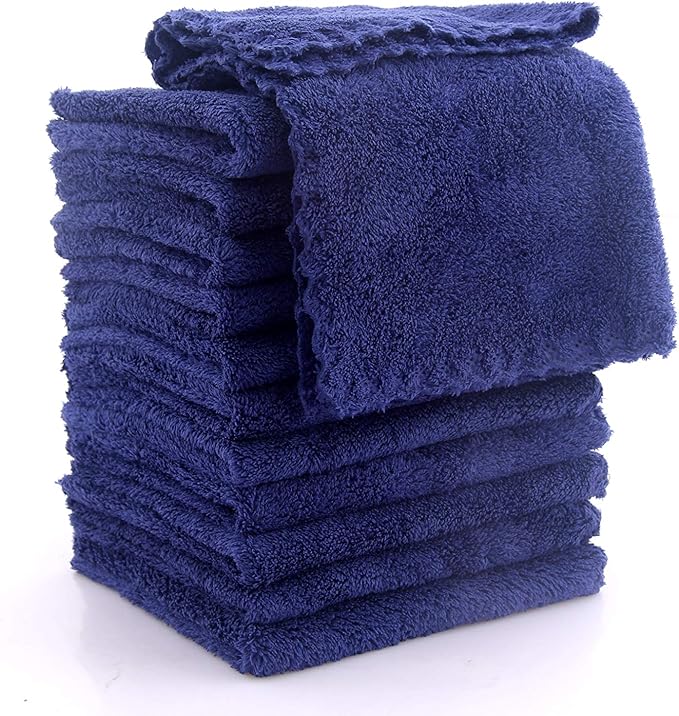 12 Pack Baby Washcloths - Extra Absorbent and Soft Wash Clothes for Newborns, Infants and Toddlers - Suitable for Baby Skin and New Born - Microfiber Coral Fleece 12x12 Inches, Navy Blue