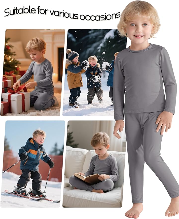 VZV 2T-6Y Toddler Thermal Set Thermal Underwear for Kids Fleece Lined Toddler Base Layer Long Johns for Kids Boys Girls