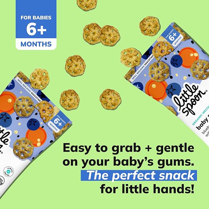 Little Spoon Blueberry Carrot Meltable Baby Wheels, Organic Corn, Quinoa & Sorghum, No Added Sugar Snacks, Encourages Self-Feeding, 1 Oz Bag, 4 Pack