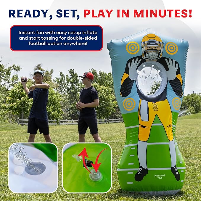 Inflatable Football Target – Double-Sided Toss Training Game with Mini Footballs – Super Bowl Party Game for Kids and Adults – Indoor & Outdoor Backyard Fun – 65 Inch