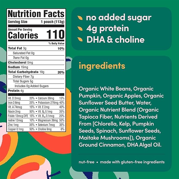 Cerebelly Organic Baby Food Pouches Variety Pack, Veggie & Fruit Purees, 16 Nutrients, No Added Sugar, Fiber & Non-GMO, 4oz, 8 Pack