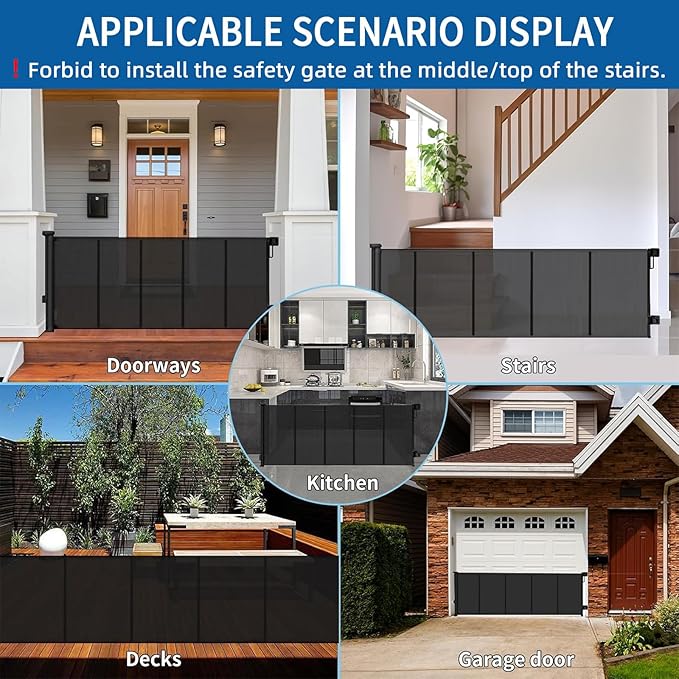 Huafly 197 Inch Retractable Baby Gates，Extra Wide Baby Gates for Large Openings, Child Gates, Safety Gates, Extra Long Dog Gates on Doorways, Stairs, Outdoor, Indoor (Black, 197 Inch)