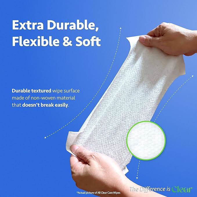 All Clear Care Baby Wipes, Bulk Unscented 24PK (1920 Wipes), 99% Water for Sensitive Skin, Large Soft Durable, Gentle & Hypoallergenic for Babies & Adults, Vitamin E and Aloe, Flip Top Lid