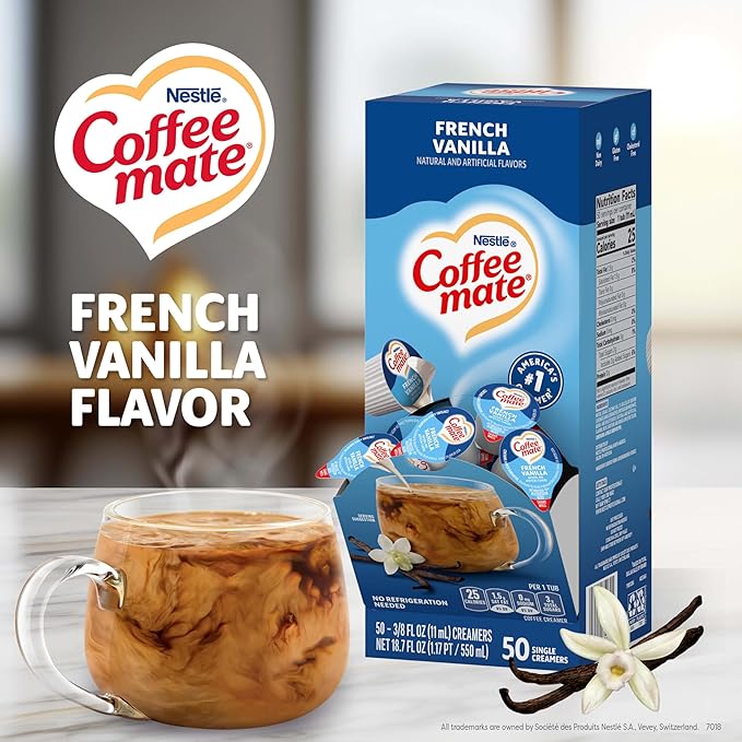 Nestle Coffee mate Coffee Creamer, French Vanilla, Liquid Creamer Singles, Non Dairy, No Refrigeration, 0.375 fl oz Tubs (Pack of 200)