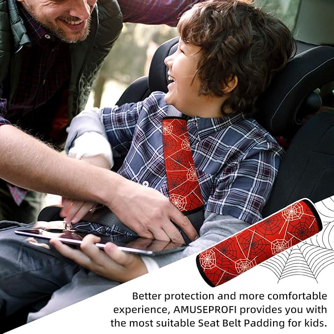 Spider Seat Belt Cover for Kids, Seat Belt Pad for Boys, Car Seat Straps Shoulder Pads for Kids, Kid's Seat Belt Cushion, Shoulder Strap Pad, 1 Piece（RED)