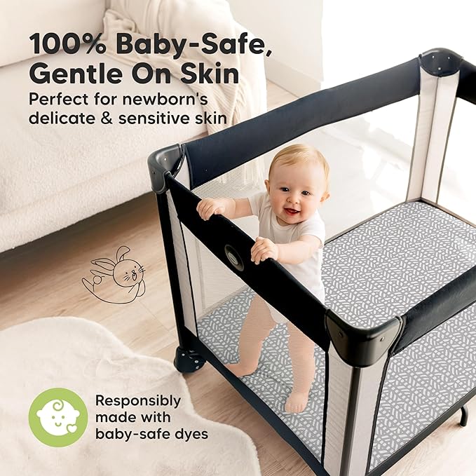 Pack and Play Sheets Fitted - 2-Pack Mini Crib Sheets for Pack N Play Mattress 38x26, Soft & Cozy, Neutral Toddler Playard Bedding, Snug Fitted Mini Baby Crib Mattress Cover Boy, Girl (Nordic)