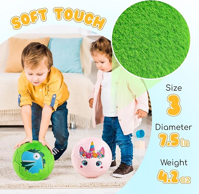 ZOOJOY Indoor Soccer Ball for Toddlers 1-3, Silent Baby Soccer Ball Soft Plush Inflatable with Pump, Ball Toys for Baby First Birthday Gift Boys Girls Kids, Pink Green