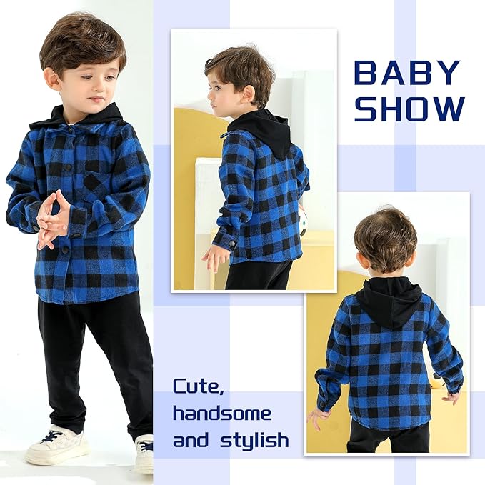 YOUNGER STAR Toddler Kids Boys Girls Flannel Hooded Plaid Shirt Button Baby Red Clothes