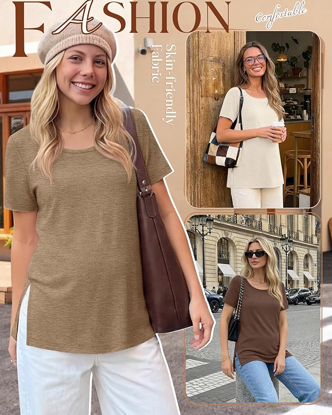3 Pack Women's Maternity Shirts Short Sleeve Round Neck Side Split Pregnancy Tops Loose Summer Casual Mama Clothes