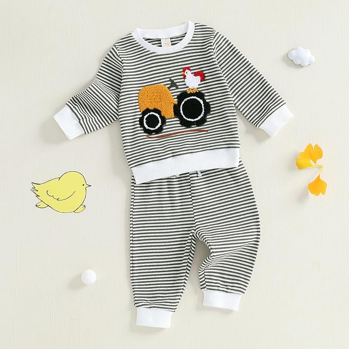 Toddler Baby Boy Fall Winter Outfits Tractor Print Long Sleeve Sweatshirt Pants Set Kids Sweatsuit Clothes