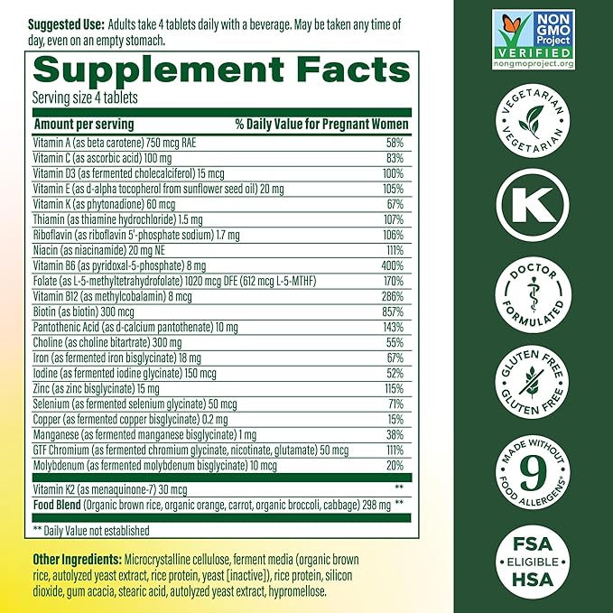 MegaFood Baby & Me 2 Prenatal Multi Minis - Prenatal Vitamins for Women with Choline & Methyl Folate - Gluten-Free, Vegetarian, Pre Natal Multivitamin for Women – 120 Minis Tablets, 30 Servings