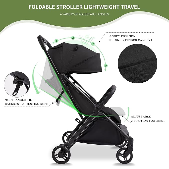 COOL KIDS Baby Stroller,Umbrella Stroller with Automatic Fold,Baby Strollers with Pop Out Sun Canopy,Baby Airplane Travel Essentials(Black)