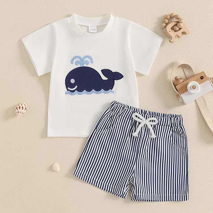 fhutpw Toddler Baby Boy Summer Clothes Tractor Letter Short Sleeve T-Shirt Tops Pockets Casual Shorts Set Infant Outfits