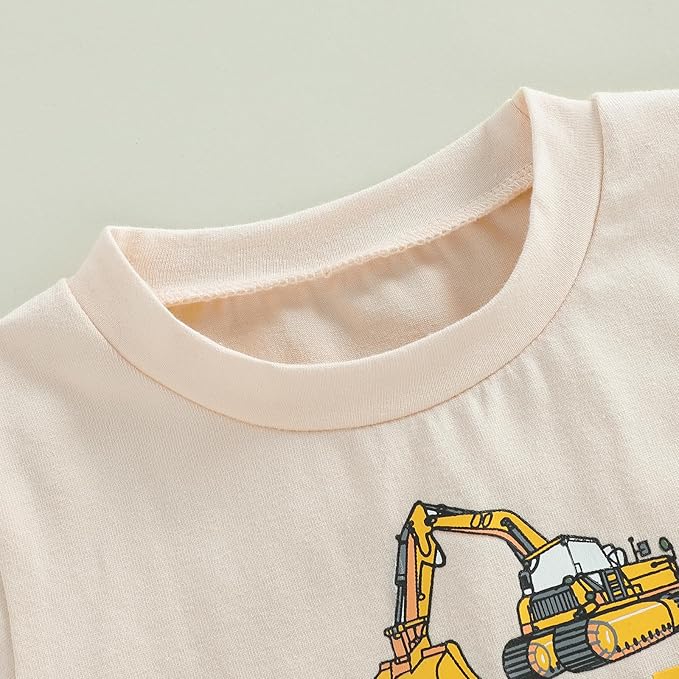 Toddler Baby Boy Clothes Summer Short Sleeve Trucks Tractors Print T-Shirt Tops Solid Color Shorts Set Casual Outfit