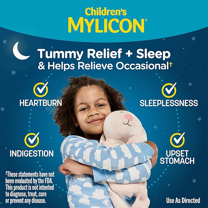 MYLICON Melatonin Gummies + Tummy Relief for Children Ages 3-11 | Helps Relieve Occasional Upset Stomach, Indigestion, Sleeplessness. Mixed Berry Flavor, 50 Count