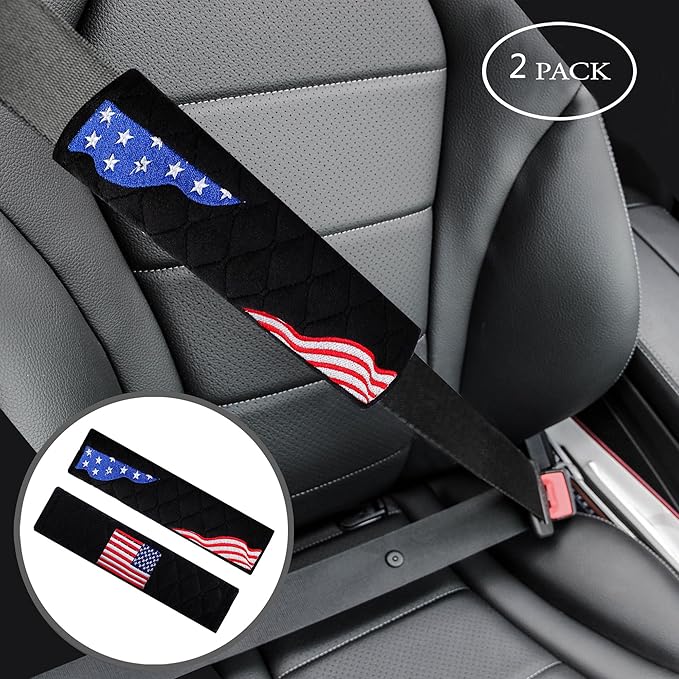 Amooca Soft Auto Seat Belt Cover Seatbelt Shoulder Pad Cushions 2 PCS for a More Comfortable Driving Universal Fit for All Cars and Backpack American Flag