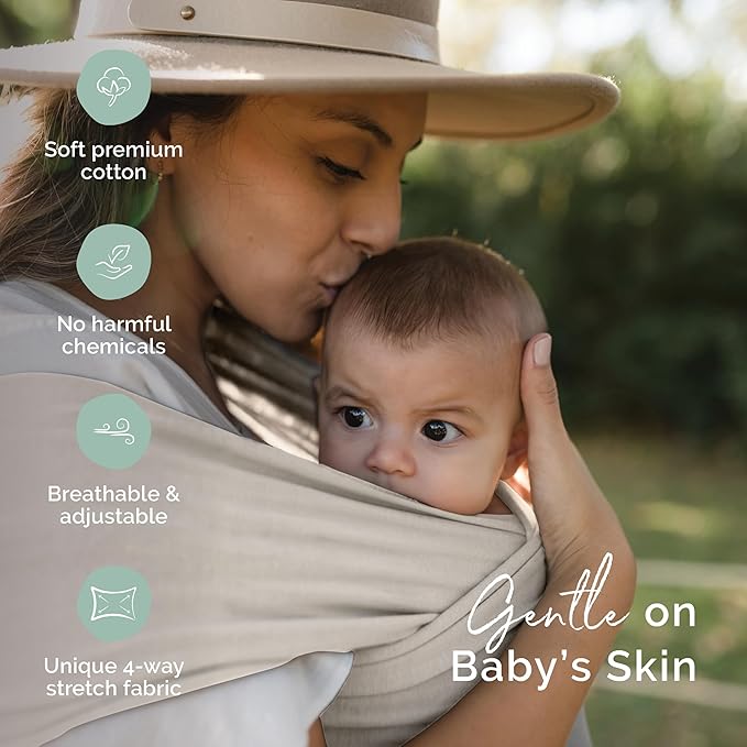 Boba Baby Wrap Carrier – Original Baby Sling Carrier for Newborns (7–35 lbs), Soft, Secure, Hands-Free & Ergonomic, Ideal for Comfortable Bonding, New Parents (Beige)