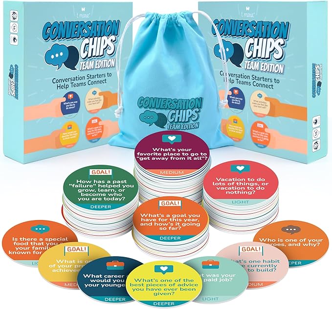 Conversation Chips Team Building Game 2 Pack Bundle - Fun Ice Breaker for Work - Conversation Starters and Team Building Activity - 200 Prompts to Foster Team Bonding and to Get to Know Your Coworkers