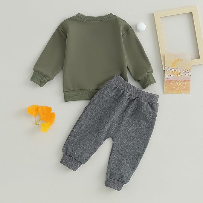fhutpw Toddler Baby Boy Clothes Funny Letter Long Sleeve Sweatshirt Pullover Top Jogger Pants Fall Winter Outfits