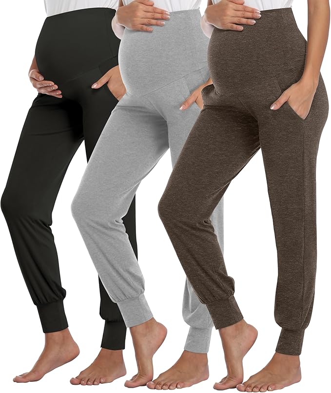 AMPOSH Women's Maternity Pants Stretchy Lounge Workout Sweatpants Casual Loose Comfy Pregnancy Joggers with Pockets