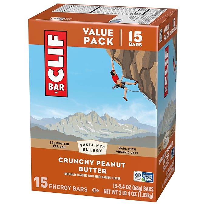 CLIF BAR - Energy Protein Bars - Crunchy Peanut Butter - Made with Organic Oats - Energy Bars - Non-GMO - (15 Pack)