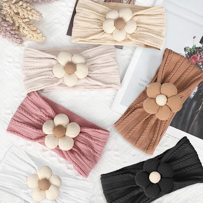 3 Pcs Baby Flower Headbands Baby Girls Nylon Headband Soft Hairbands Hair Accessories for Newborn Infant Toddler Kids (White Black Pink)