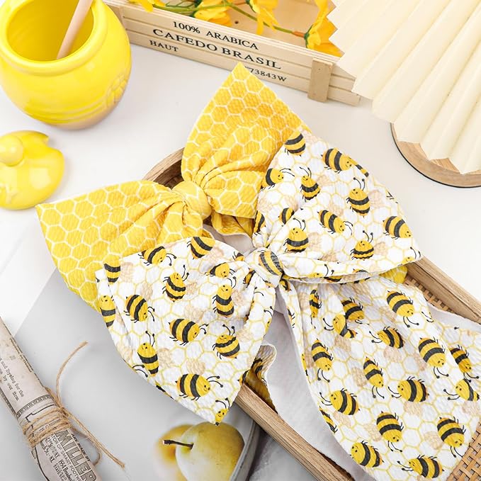 YanJie 7'' 2Pcs Bee Baby Bows for Girls Yellow Headbands for Infant Toddlers Summer Hair Bow Accessories Stripe Outfits for Girl Baby Hair Accessory Gift
