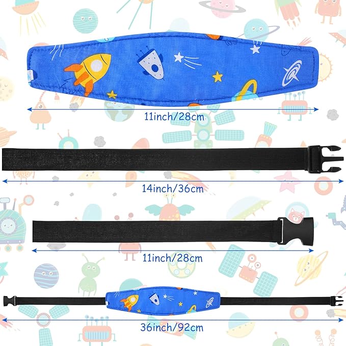 HESTYA 2 Pcs Carseat Head Support Toddler Stroller Seat Headrest for Sleeping Traveling Neck Relief Headband Strap for Kids Children Toddler Infant(Space)