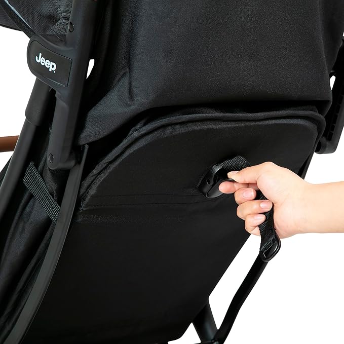 Jeep Altitude Compact Travel Stroller by Delta Children Greenguard Gold, Easy One Hand Fold, Lightweight, Extendable Canopy with Peek-a-Boo Window, Reclining Seat, 4 Wheel Suspension, Black