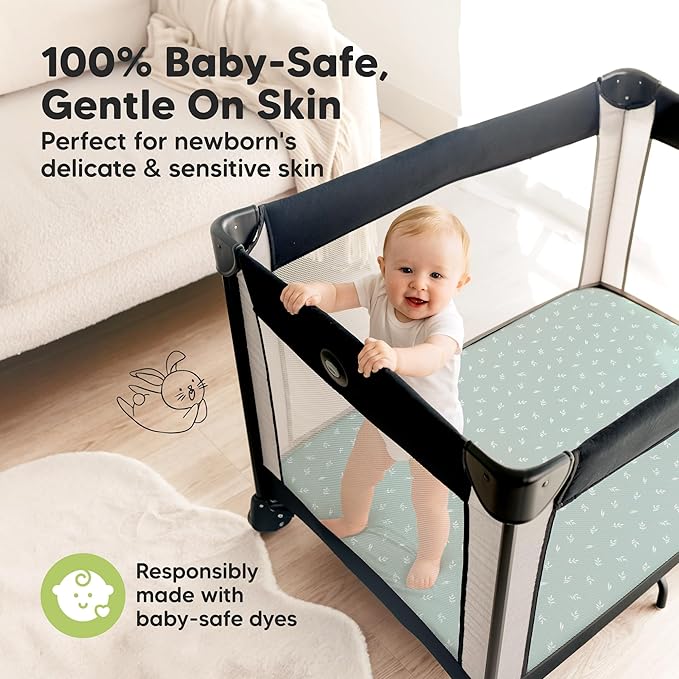Pack and Play Sheets Fitted - 2-Pack Mini Crib Sheets for Pack N Play Mattress 38x26, Soft & Cozy, Neutral Toddler Playard Bedding, Snug Fitted Mini Baby Crib Mattress Cover Boy, Girl (Prairie)
