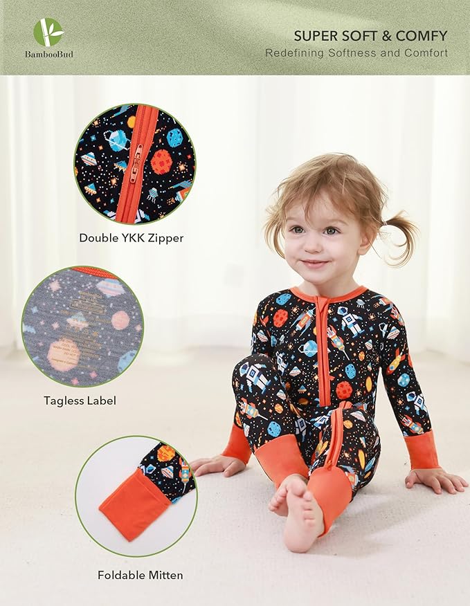 Baby Zippered Rompers Newborn Pajamas Sleepers Long Sleeve Jumpsuits Infant Zipper Romper-Viscose from Bamboo