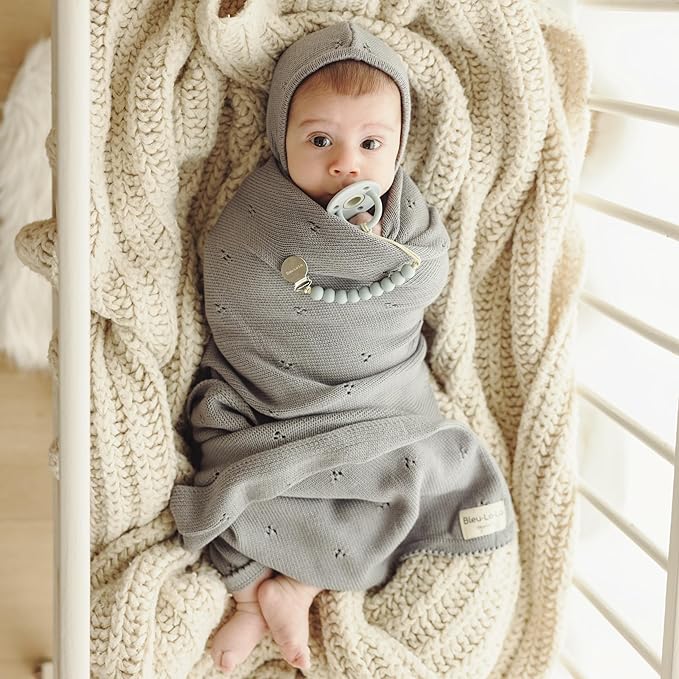 Baby Gift Set - Organic Cotton Newborn Blanket Essentials, Thoughtful Baby Shower & New Baby Gift for Boys & Girls (Pointelle - Dove Grey)