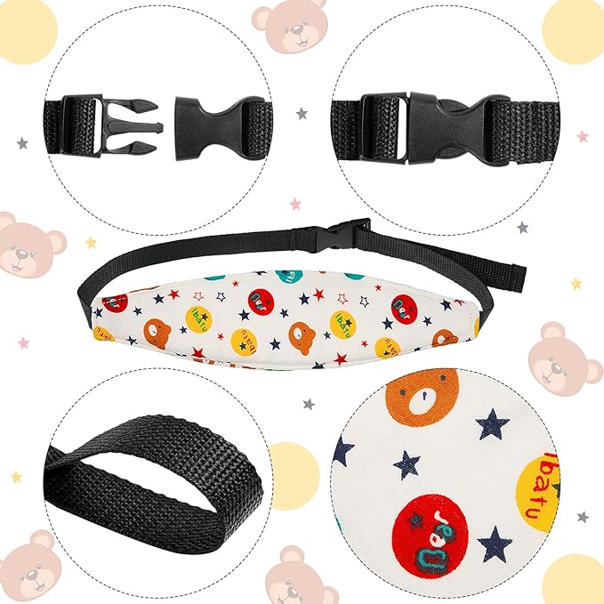 HESTYA 2 Pieces Baby Carseat Head Support Band Strap Headrest Stroller Seat Sleeping Headrest Neck Relief Head Strap Headband for Kids Children Toddler Infant(Dinosaur and Bear)